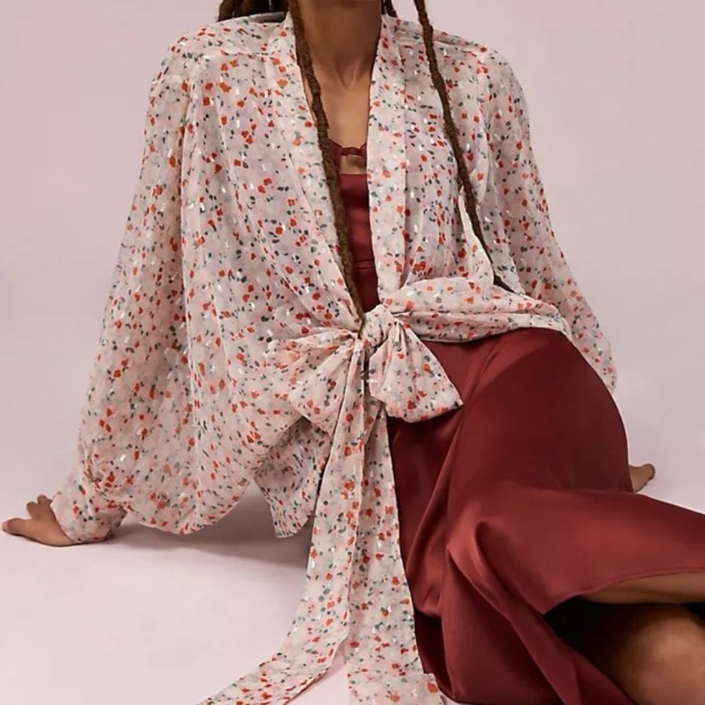 Pilcro Anthropology Sheer Floral Tie Front Kimono Blouse O/S One Size NWT